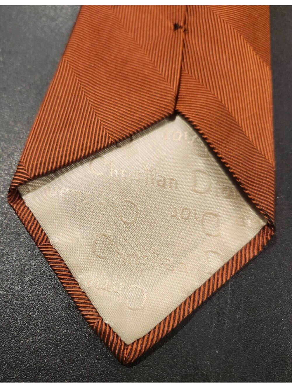 Vintage Christian Dior Paris New York Striped Copper Men’s 100% Silk Neck Tie - Picture 6 of 8